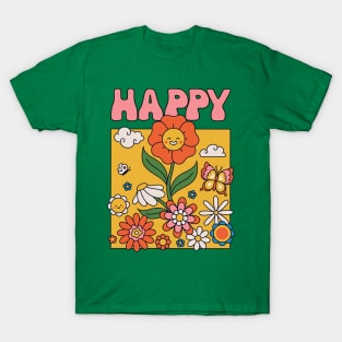 Happy groovy flower children colorful lettering T-Shirt